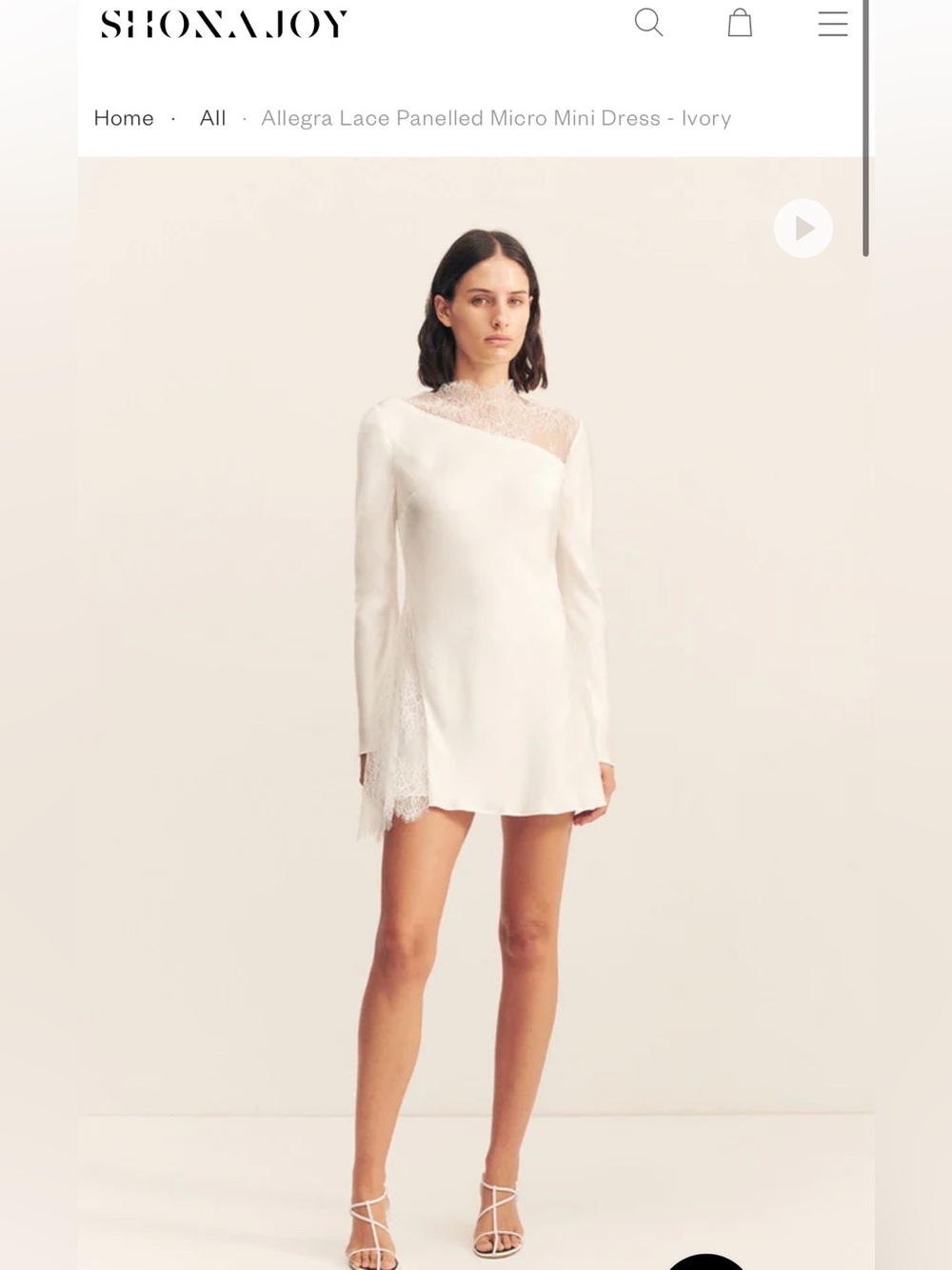 NWT Shona Joy Allegra Lace Panelled Micro Mini Dress - Ivory